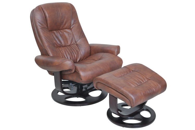 Ranck 34" Wide Leather Match Manual Swivel Ergonomic Recliner with Ottoman