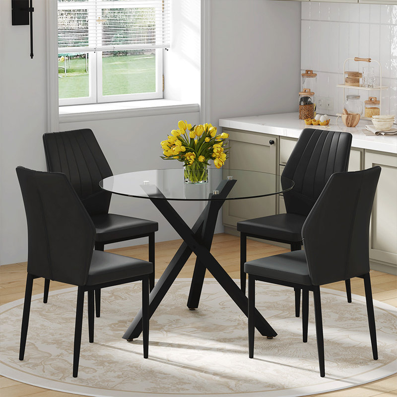 4 Piece Table Set (Black,Transparent), Black