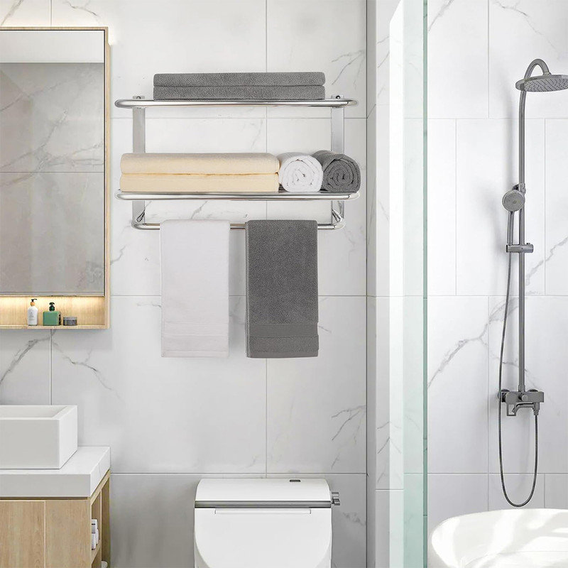 Porte-serviettes à 3 niveaux pour salle de bain, H 15 po x L 24 po x P 7,9 po, Argent argent
