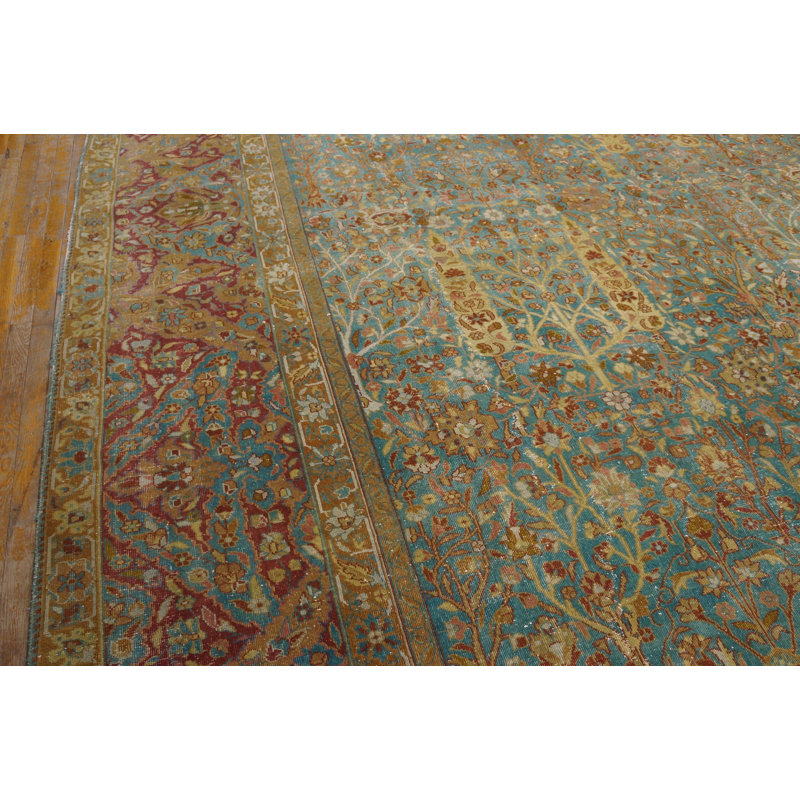 Antique Large Lahore Indian Geometric Knotted Rug