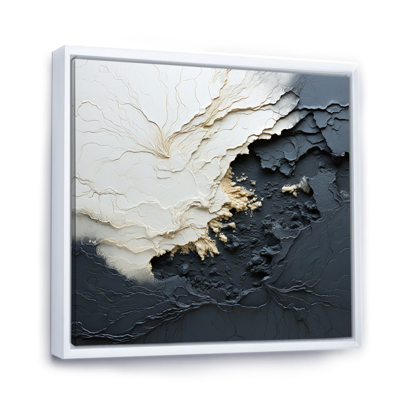 Minimalisme, peinture vague III - art mural côtier, H 24 po x l 24 po, Reproduction avec cadre flottant, Blanc