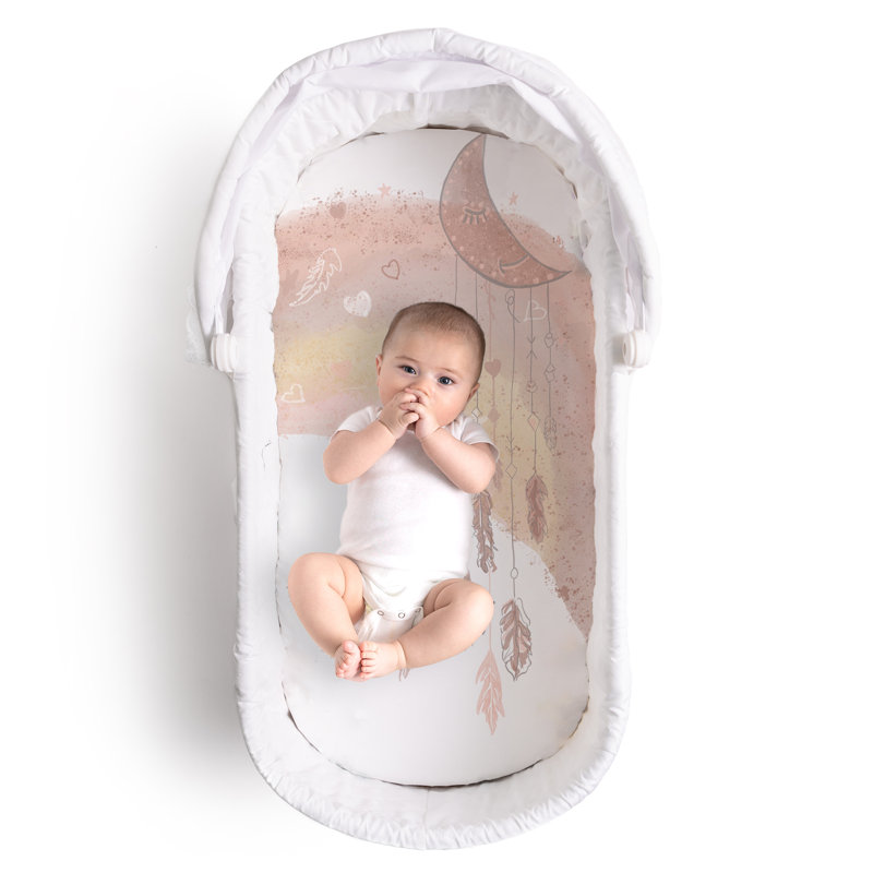 JumpOff Jo - Hypoallergenic Fitted Bassinet Sheet for Baby Boys & Girls - Rectangular, Hourglass & Oval Crib Compatible, Soft, Breathable, Machine Washable - Dream Catcher Rainbow