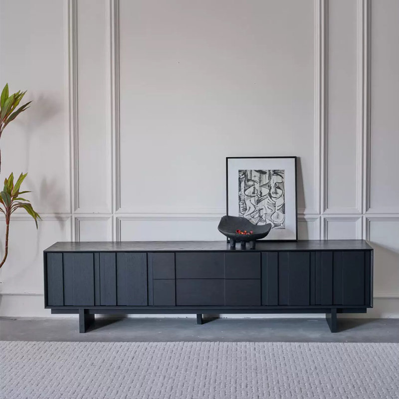 Multi-layer solid wood TV cabinet, Black, 78.74"