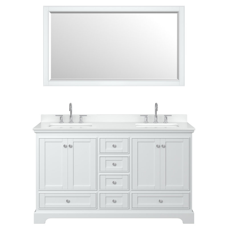 Ensemble de meuble-lavabo double Deborah, Blanc avec garniture chrome poli, Comptoir en marbre de culture blanc