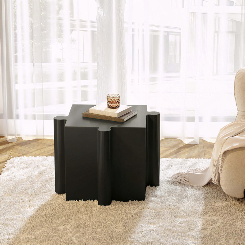 3-Piece Modular Interlocking Mgo Puzzle Table Set, Black/White