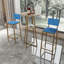 Ensemble de table et chaises de bar, ensemble de trois pièces, structure dorée, coussins et dossiers de siège en éponge, table de bar avec fonction de rangement (plateau de table doré + brun + coussin bleu)-339390357