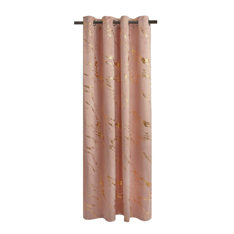 Harto Velvet Room Darkening Curtain Single Panel, Pink/Gold