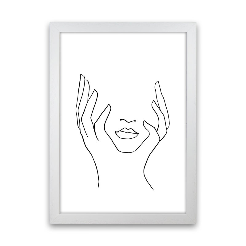 Line Art Holding Face by Planeta444 - Print, White Framed, 34cm H x 25cm W x 3cm D
