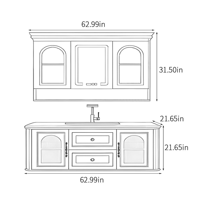 Bathroom cabinet retro American style, Black, 63"