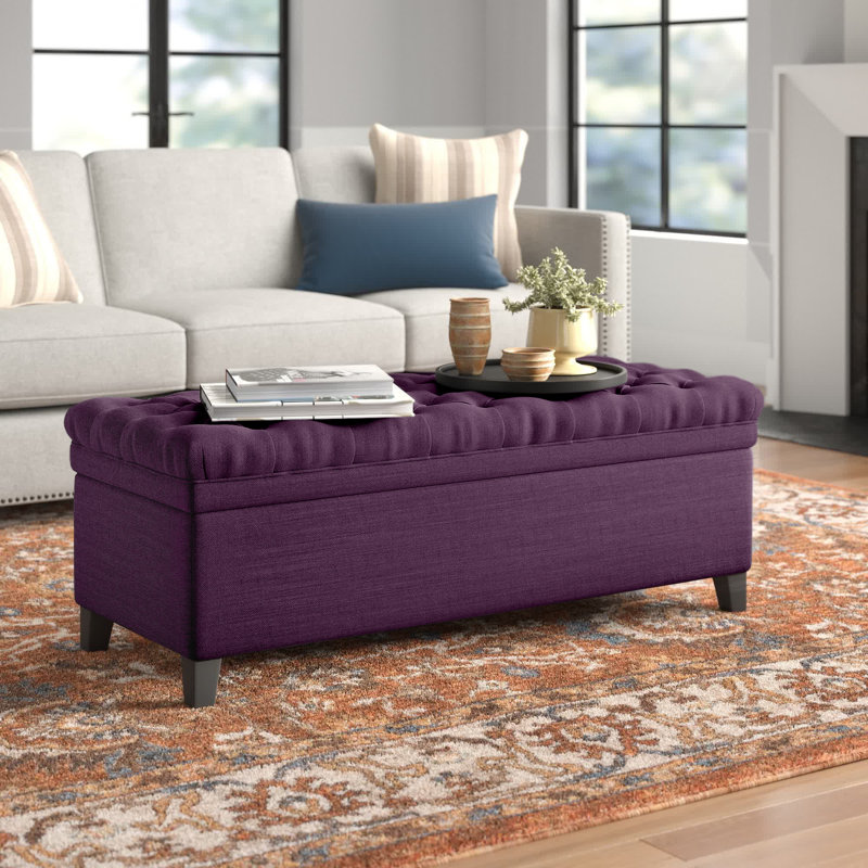 Cancic 50" Wide Tufted Rectangle Storage Ottoman, Plum Polyester