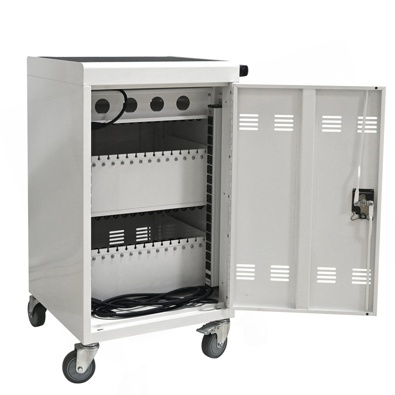 Chariot de charge mobile et armoire pour tablettes PC portable 30 appareils avec serrure à combinaison (blanc)