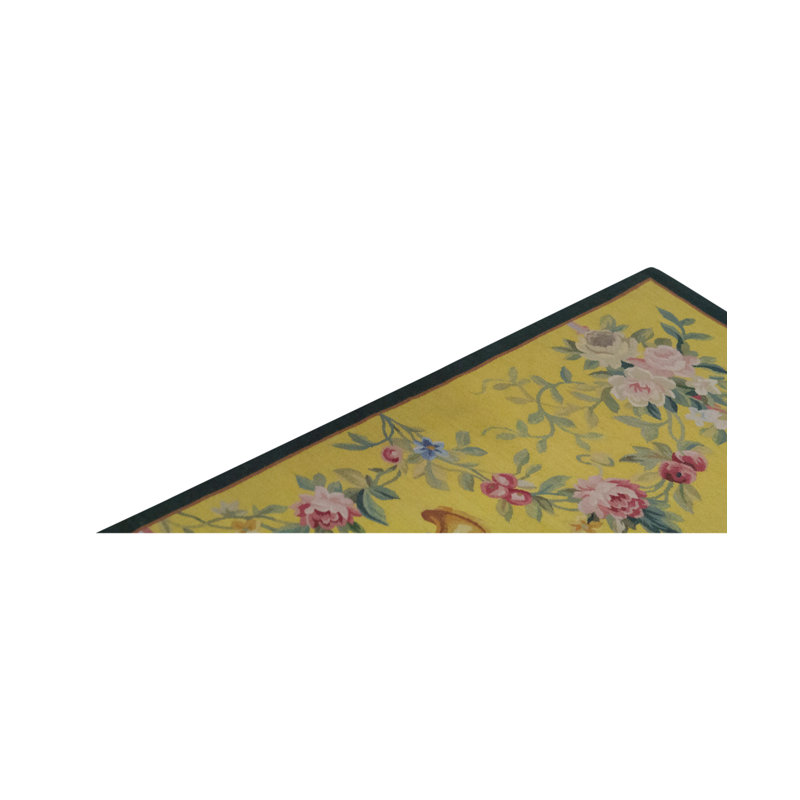 Hand-Knotted High-Quality Yellow/Pink/Green Area Rug