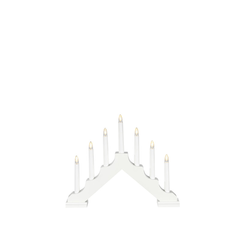 Elegant Wooden LED Candlestick with Timer - 7 Warm Bulbs, Battery Operated, Matte White