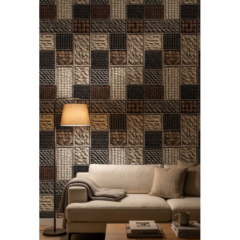 Papier peint patchwork géométrique tissé à motif géométrique, Texturé non collé