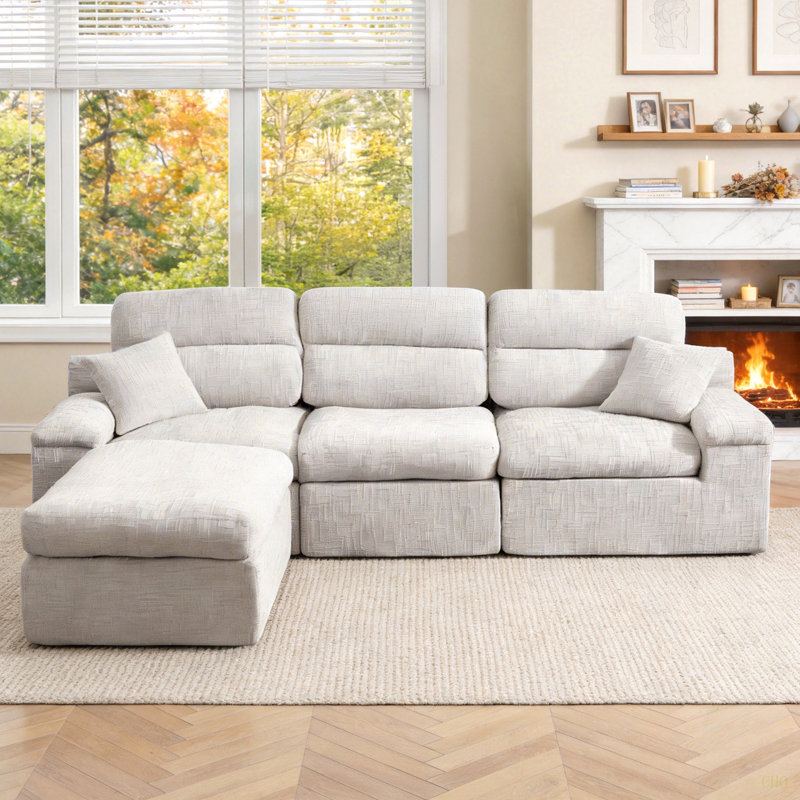 Canapé d'angle avec dossier haut, canapé en L avec chenille flammée, coussin en éponge haute densité compressé, canapé sans assemblage peu encombrant pour le salon, un appartement