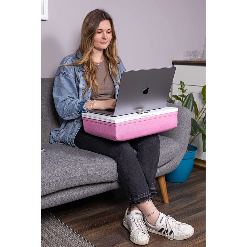 Plateau pour ordinateur portable à compartiment profond réglable, Blanc / rose