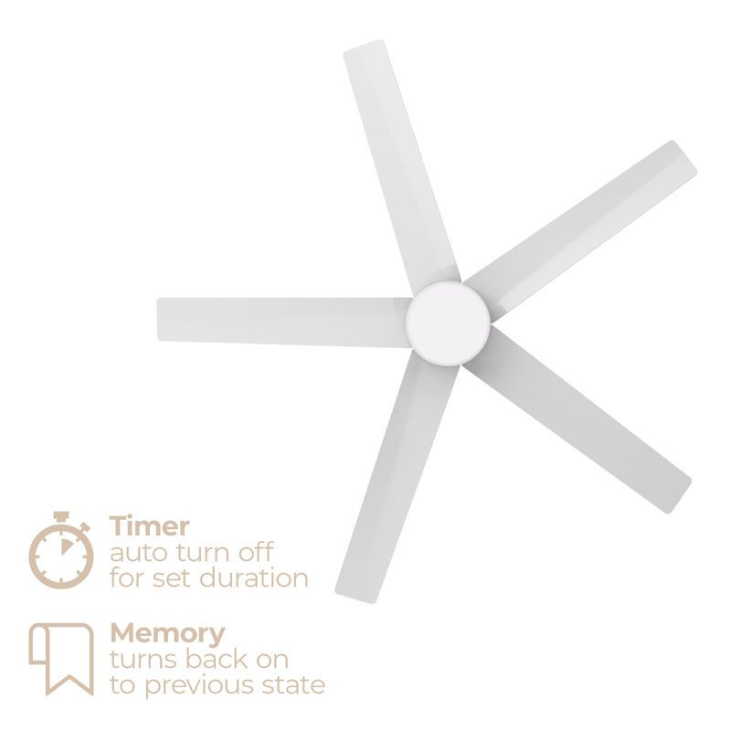 Ventilateur de plafond intelligent à 5 pales 52 pouces Stratos de 2700K-6000K CCT, Blanc mat