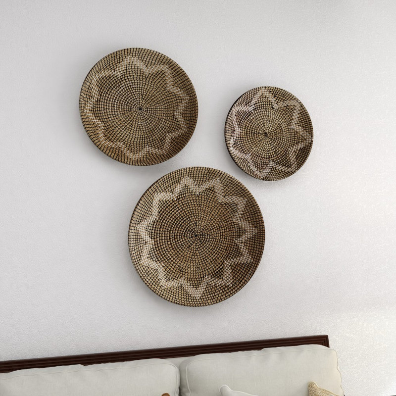 Décoration murale en forme de panier de mer tissé à la main avec accents noirs et blancs Seagrass