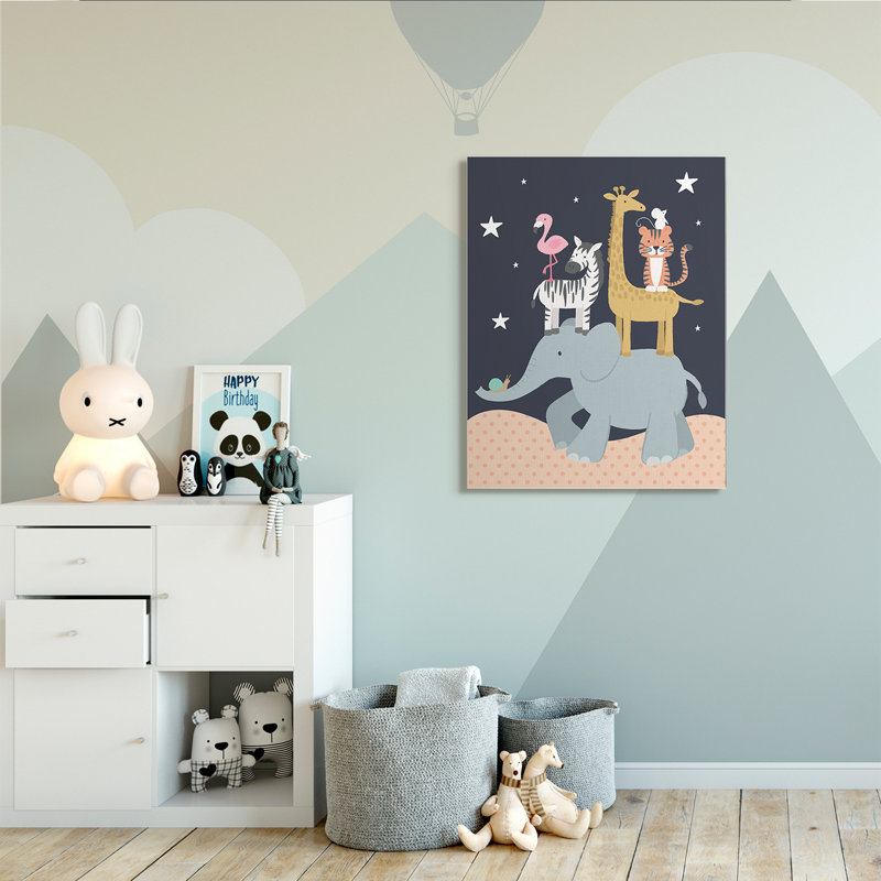Ciel étoilé, safari, animaux, éléphant, girafe, zèbre, H 48 po x l 36 po x P 1,5 po, Toile tendue