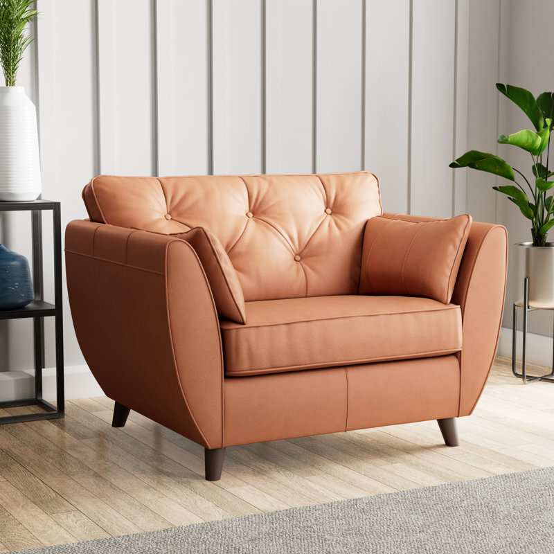 Marylin Leather Snuggle Chair, Saddle, Dark Wood
