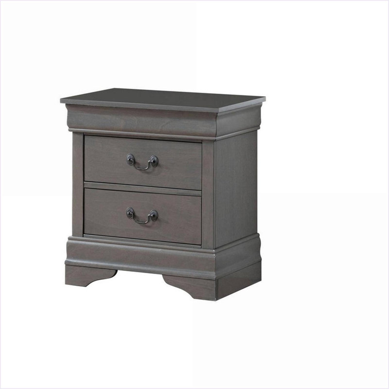 Table de chevet grise en bois massif Louis Philippe Poignées en laiton, Gris