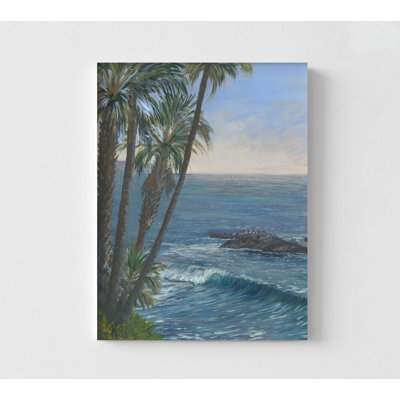«Bird Palms Laguna Beach» par William Thompson, peinture de vague de mer, idée de chambre d'invité tropicale, décor de maison de plage, décor de chambre d'hôtel bord de mer