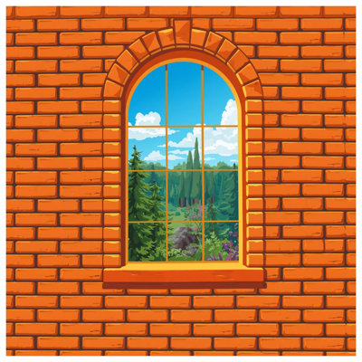 Brick Wall Window Wall Tapestry - Landscape Wall Decor