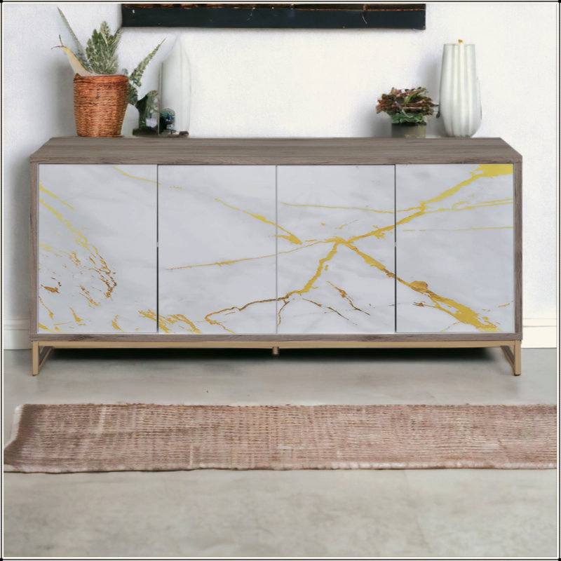 Console en marbre blanc avec finition chêne et champagne