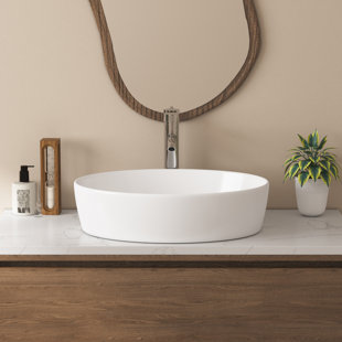 550mm x 410mm Countertop Oval Vitreous China Basin Bathroom Sink, White Vessel Sink