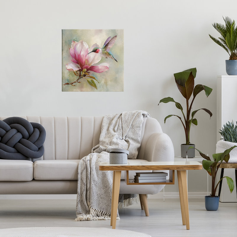 Toile Magnolia Ruby Hummingbird, design par Tina LeCour, H 17 po x l 17 po