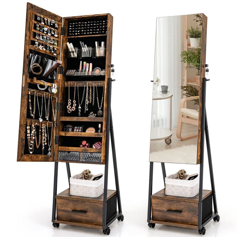 Janmarcos Wall Jewelry Armoire, Rustic Brown
