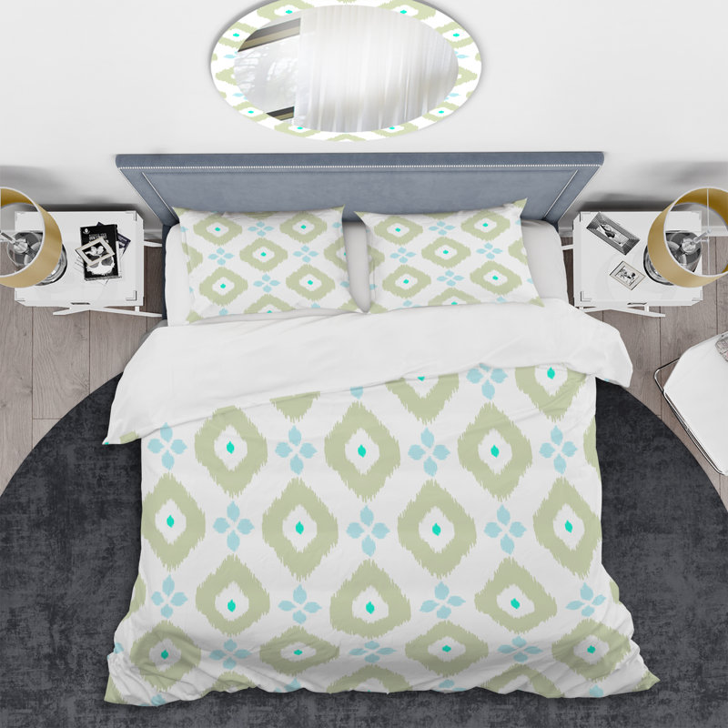 Blue Flower Ikat - Ensemble de housse de couette à motif, Housse de couette simple + 1 taie décorative stan