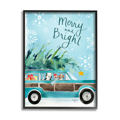 Scène de Noël «Merry & Bright», chiots des Fêtes, estampe numérique de Heatherlee Chan