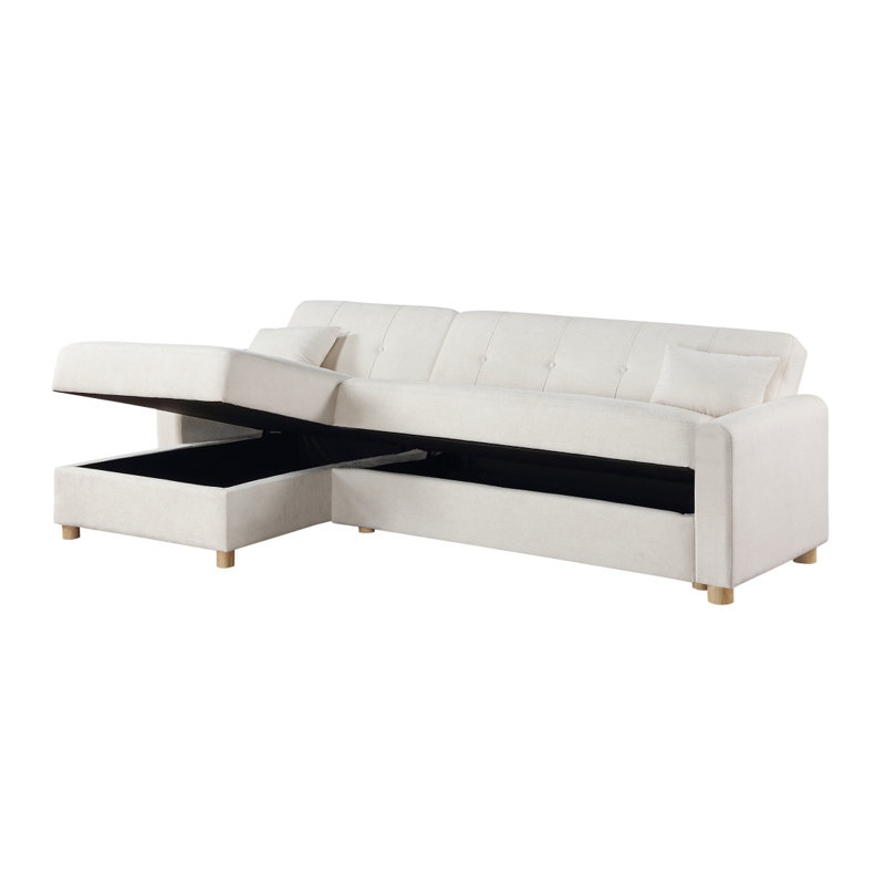 Canapé-lit modulaire convertible en tissu avec méridienne réversible et rangement Modern Thomas, Blanc