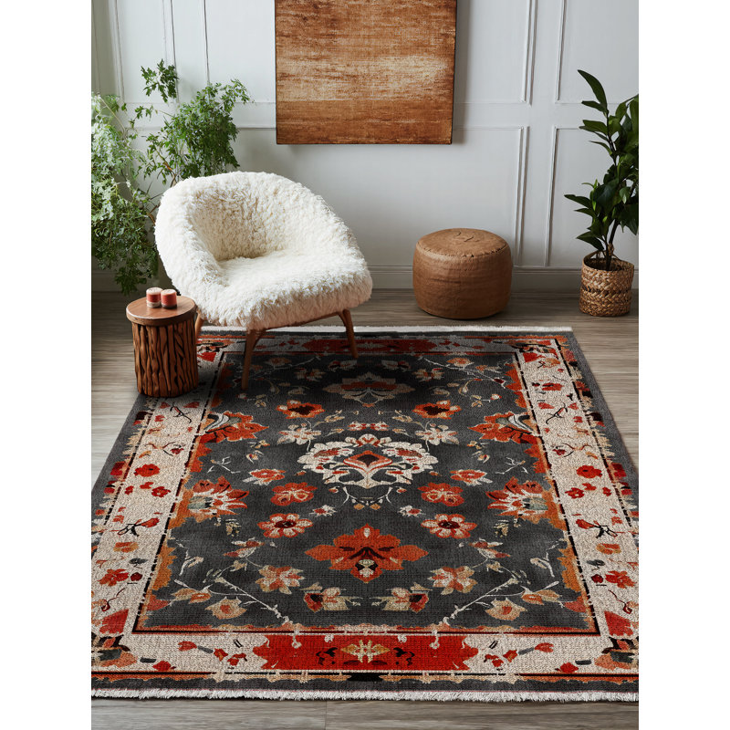 Derya Collection Digital Print Cotton-Polyester Multicolor Floral Rug, Square 3'4"