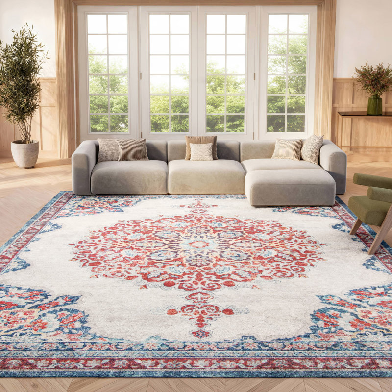 Barcus Oriental Red/Ivory Area Rug, Rectangle 8' x 10'