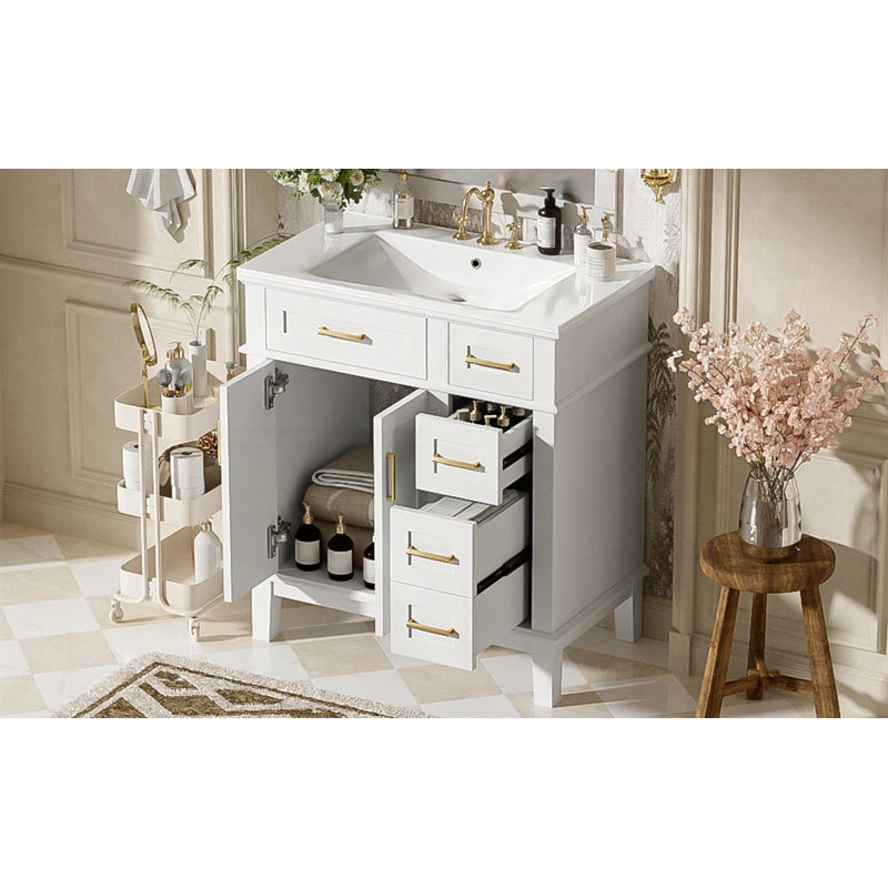 Meuble-lavabo 30 po avec lavabo en céramique, Blanc