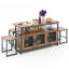 Ensemble d'îlot de cuisine 4 pièces avec banc et tablettes de rangement en métal robuste