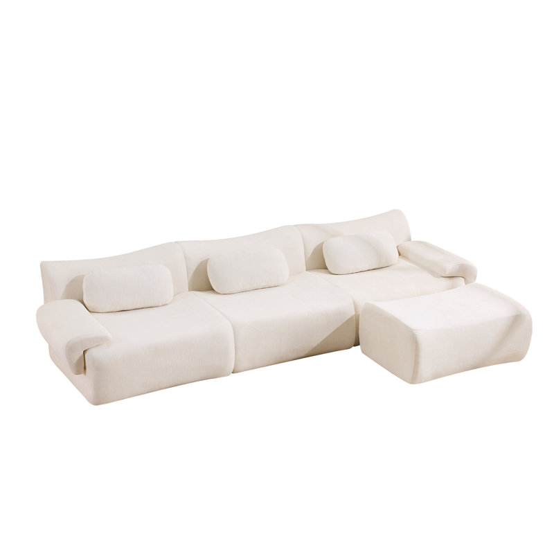 107" L-Shaped Sectional, No Assembly Required, White Chenille