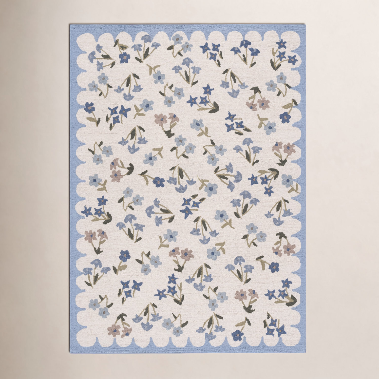 Hand-Tufted Wool Floral Outdoor Rug, Rectangle 5' x 8'