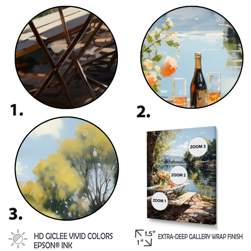 «Food Picnic by the Lake II», reproduction sur toile, H 20 po x l 12 po x P 1 po, Encadrement doré