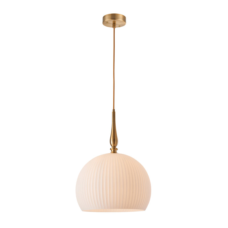 Kate - 1-Light Pendant - Brushed Brass with White Ribbed Glassware Shade, 19" H x 9.8" W x 9.8" D, Brushed Brass