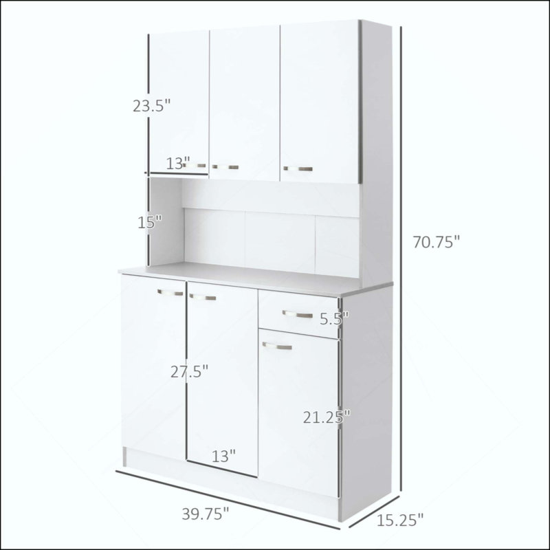 Buffet de cuisine autoportant moderne avec desserte et rangement réglable, parfait pour les cuisines organisées et élégantes