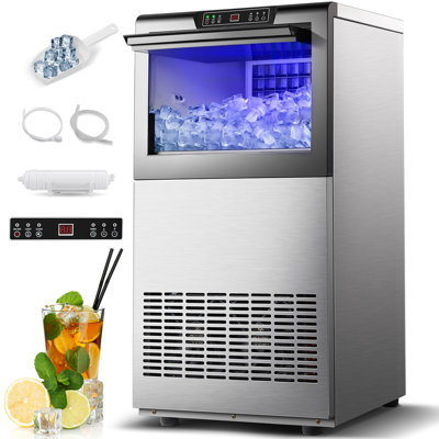 Machine à glaçons commerciale Joeaonz, machine à glaçons 160L / 24H, 72 cubes de glace, sous le comptoir / autoportante avec une capacité de 35 lb, auto-nettoyante