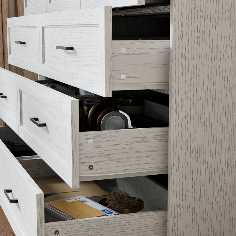 9 Drawer Double Dresser, White Wood