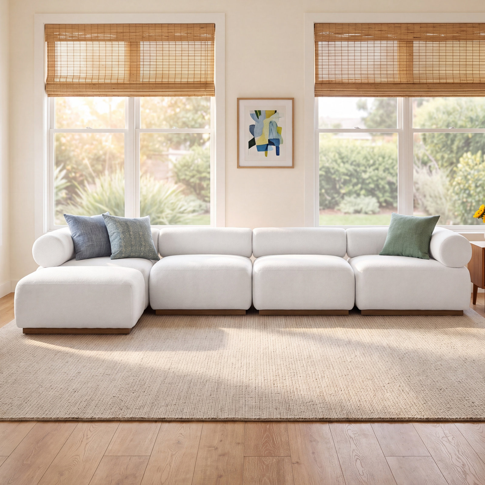 Anat Modular Upholstered Chaise L-Sectional, Cream Polypropylene/Olefin