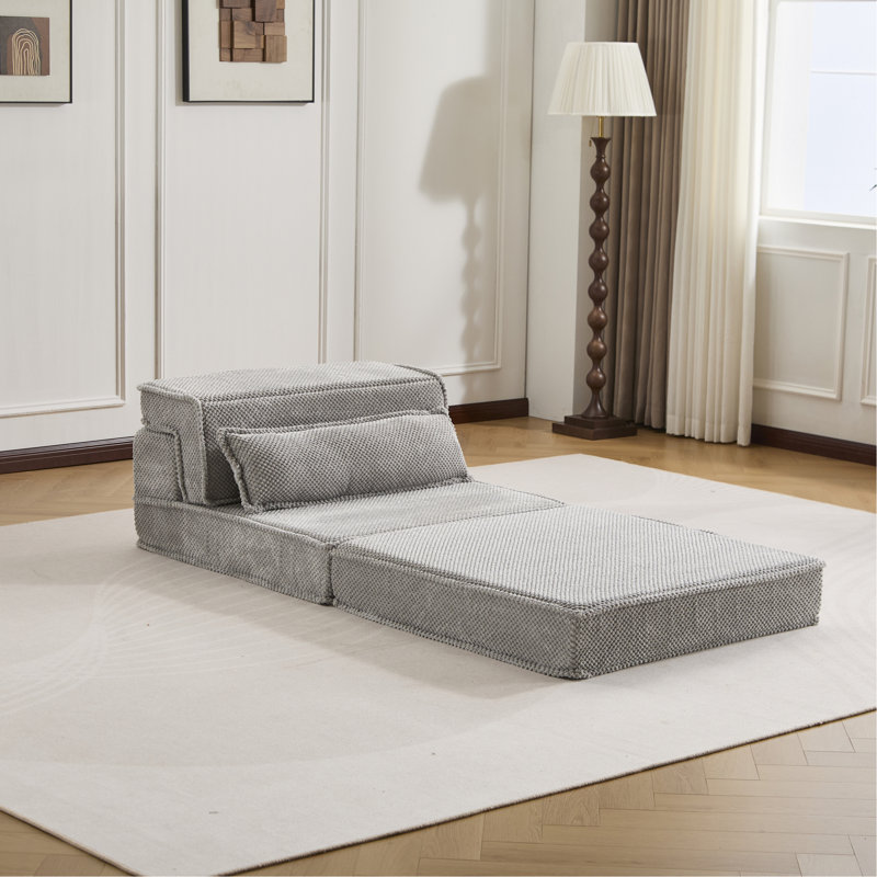 Compression Mahjong Sofa,Convertible Floor Sofa Bed,DIY Boneless Modular Sectional Sofa,No Assembly Required,Circle Fleece Fabric,Oversized Single Sofa With 1 Pillow,Light Grey