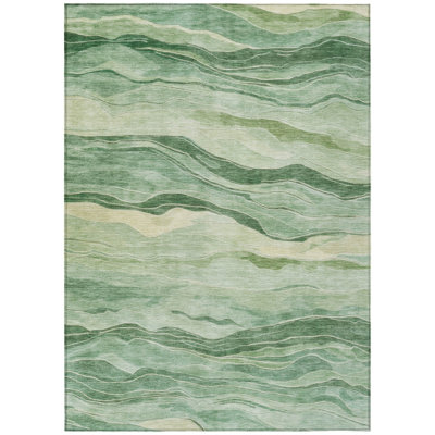 Aurienne Green Washable Indoor-Outdoor Rug - LOOMLAN