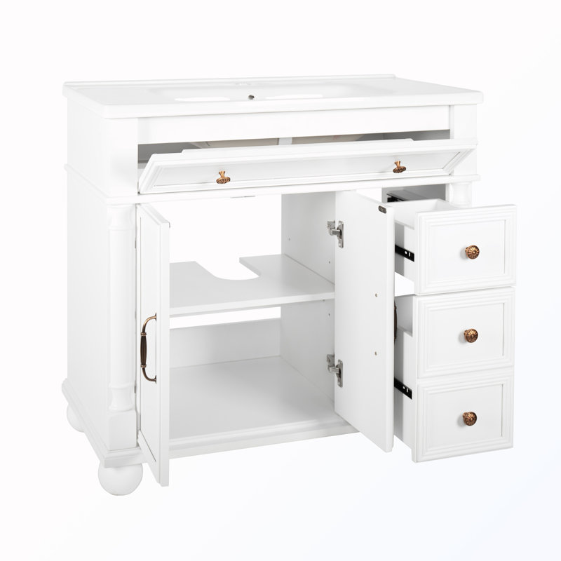 Meuble-lavabo autoportant avec lavabo et rangement, White