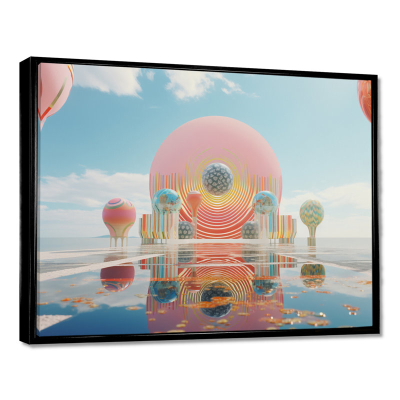 «Ethereal Sky Serenity Bliss - Abstract Landscape», reproduction d'art mural, H 24 po x l 32 po x P 1 po, Cadre flottant noir